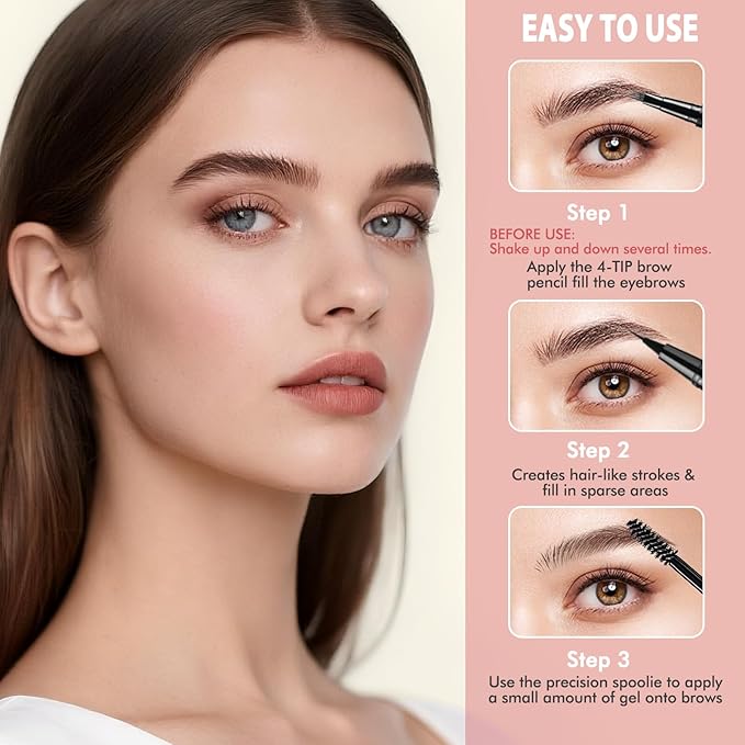 Eyebrow Pencil Kit, with Microblading Eyebrow Pen, Eyebrow Gel, Eyeliner, Eyebrow Brush, Eyebrow Pencils for Women, Waterproof, Smudge Proof, Long Lasting Makeup Formula - Dark Coffee