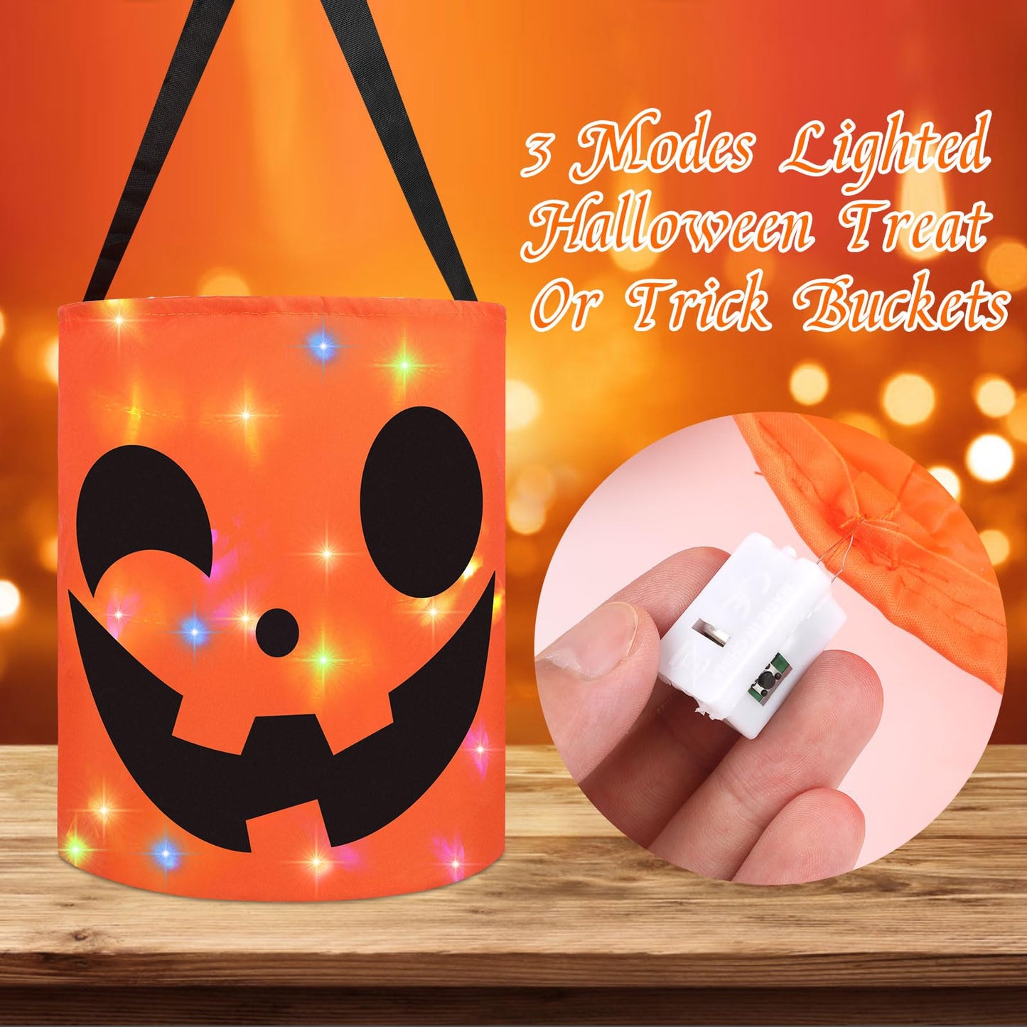 CCINEE 2Pcs Light Up Halloween Trick Or Treat Bucket, Kids Candy Bags for Halloween Party Favors LED Glow in The Dark Goodie Bags for Trick Or Treat Candy Gifts
