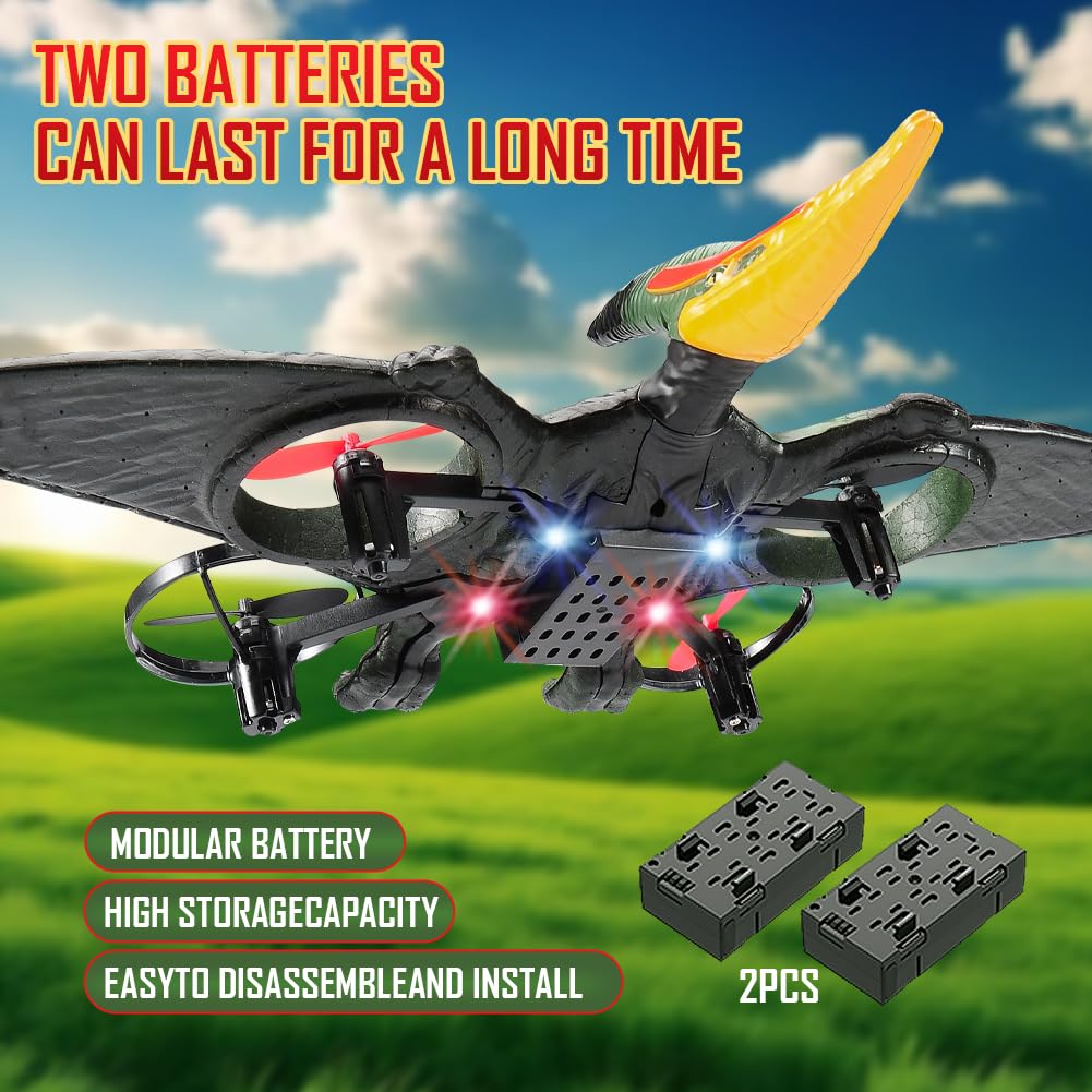 Pterodactyl Drone Dragon Toys Drones for Kids and Adults Easy to Flying Dinosaur Toys Remote Controlled Aircraft for Beginners Hobby RC Plane Toys Birthday Gifts for Boys 8-12