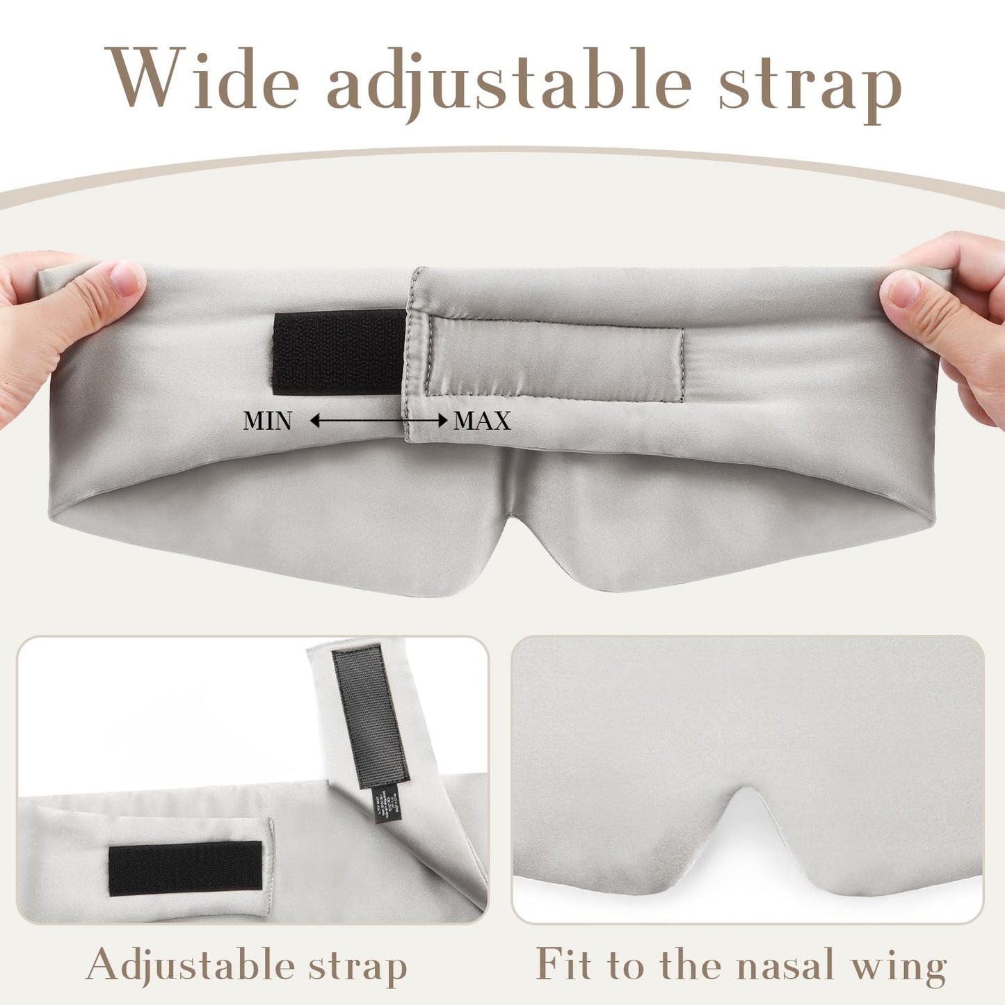 SECZIPE 100% Mulberry Silk Sleep Mask Eye Mask for Women Man with Adjustable Band, for Side Sleeper Blackout Sleep Mask for Travel Rest and Office (Gray)