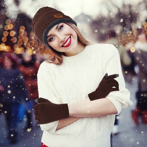 Vabean 48 Set Gloves and Beanies, Magic Touchscreen Gloves Winter Knit Beanie Hat Set, Knit Hats Caps for Men Women Homeless(Colorful)