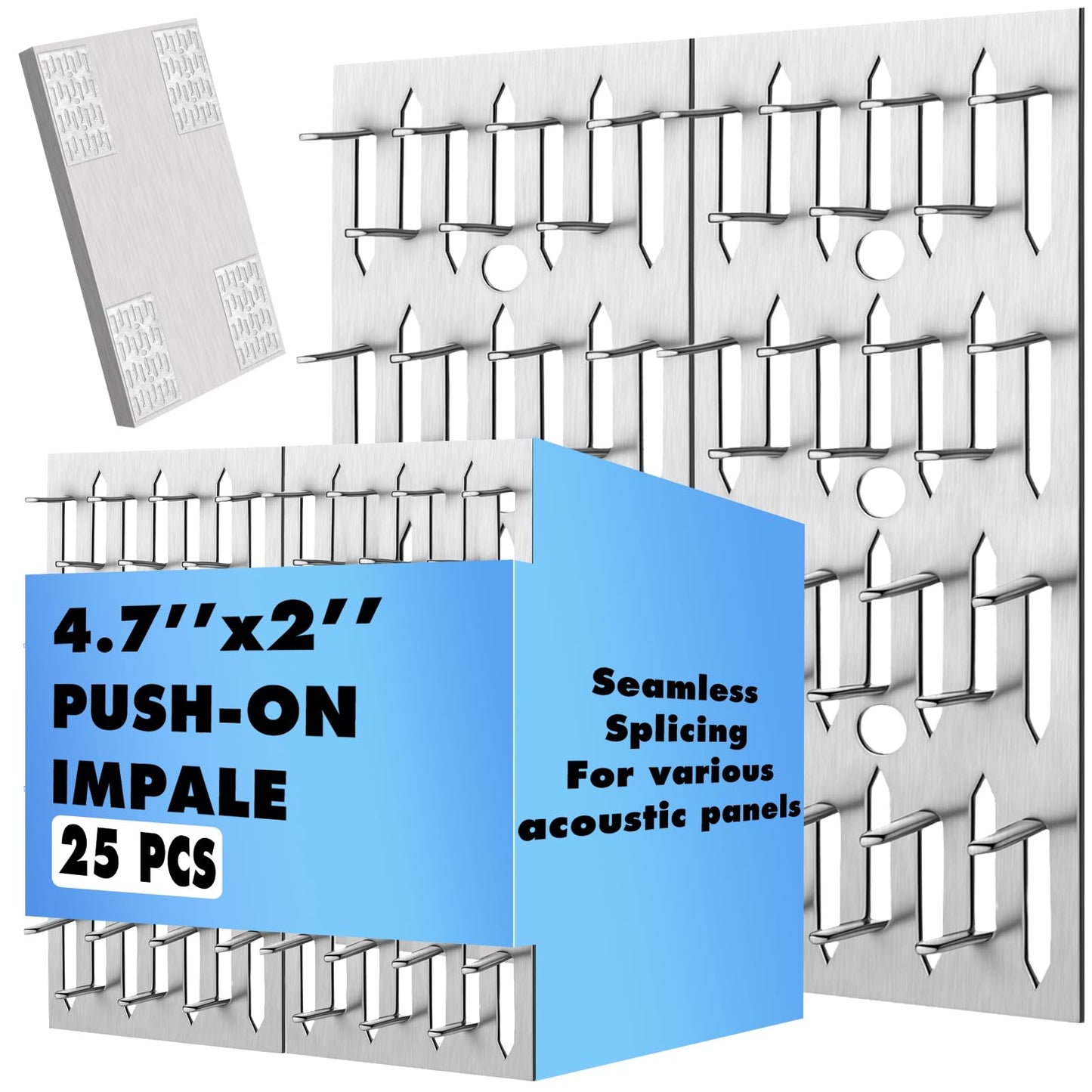 Blulu 25 Pcs Push-On Impaler Wall Mounting Clips Surface Mount Impaler Clips, Acoustic Panels Galvanized Steel Quick Installatio