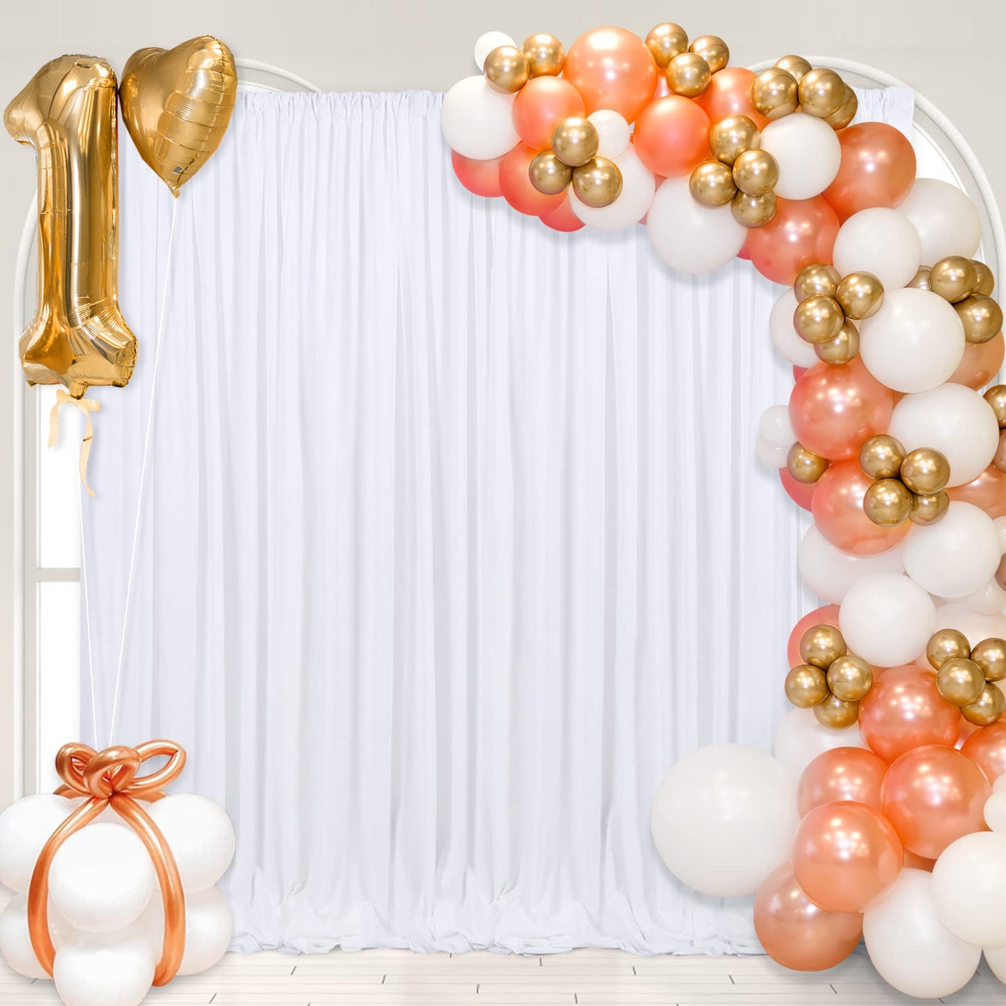 White Backdrop Polyester Background Drapes 10Ft X 8Ft Wedding Curtain Backdrops Spring Outdoor Photography Backdrops 2 Panels 5F