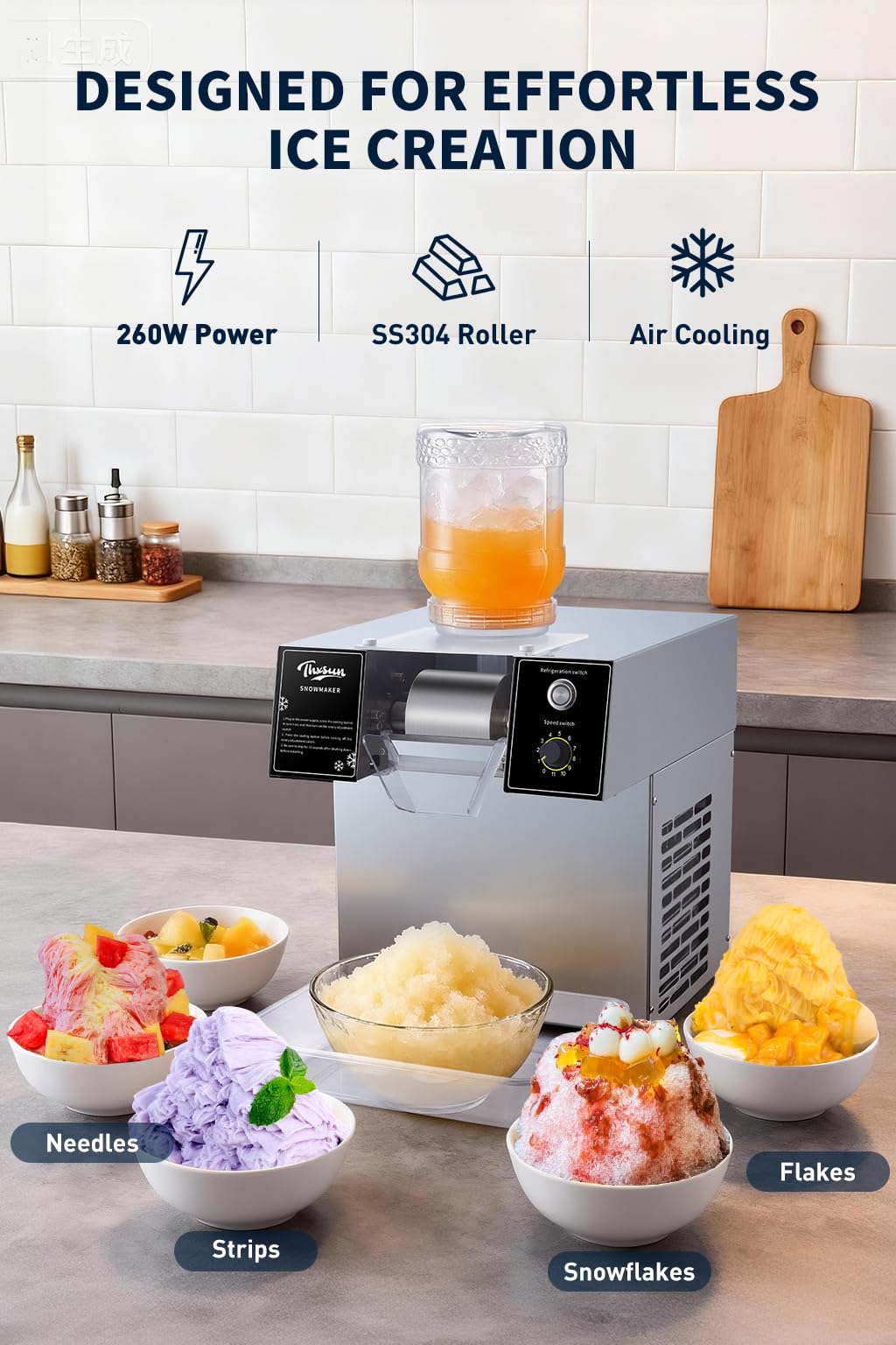 THXSUN Snowflake Ice Machine, THXSUN 360W Commercial Shaved Ice Maker, 140lbs/24H Rapid Cooling Snowflake Ice Machine, Food-Grade Stainless Steel Snow Ice Maker for Restaurant, Café, Bar, Party