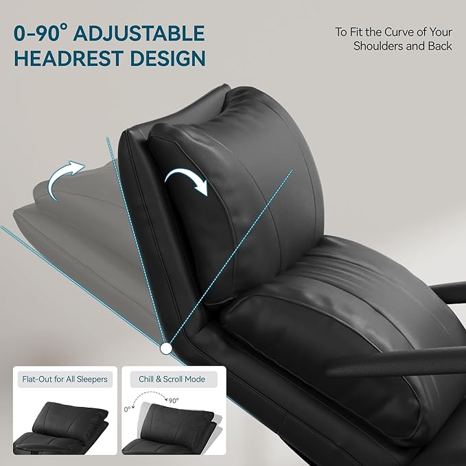 OKUP Reclining Office Chair with Adjustable Headrest and Footrest, 170° Ergonomic Comfortable Office Chair Zero Gravity, Leather Executive Home Office Desk Chair (Black)