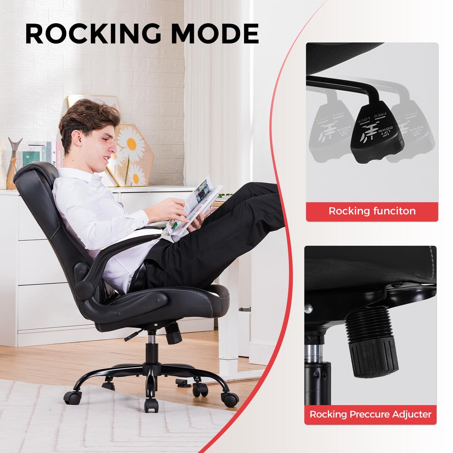 GTPLAYER Office Computer Gaming Chair Ergonomic Desk Chair for Adults with Lumbar Support Flip-Up Arms Adjustable Height Swivel Wheels PU Leather Executive Design for Short People Use, White