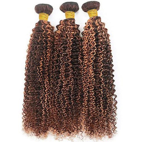 Giginger Jerry Curly Human Hair Bundles 16 18 20 Inch Brazilian Chocolate Brown Highlight P4/30 Jerry Curly Bundles Human Hair 100% Unprocessed Raw Quick Weave Hair for Black Women