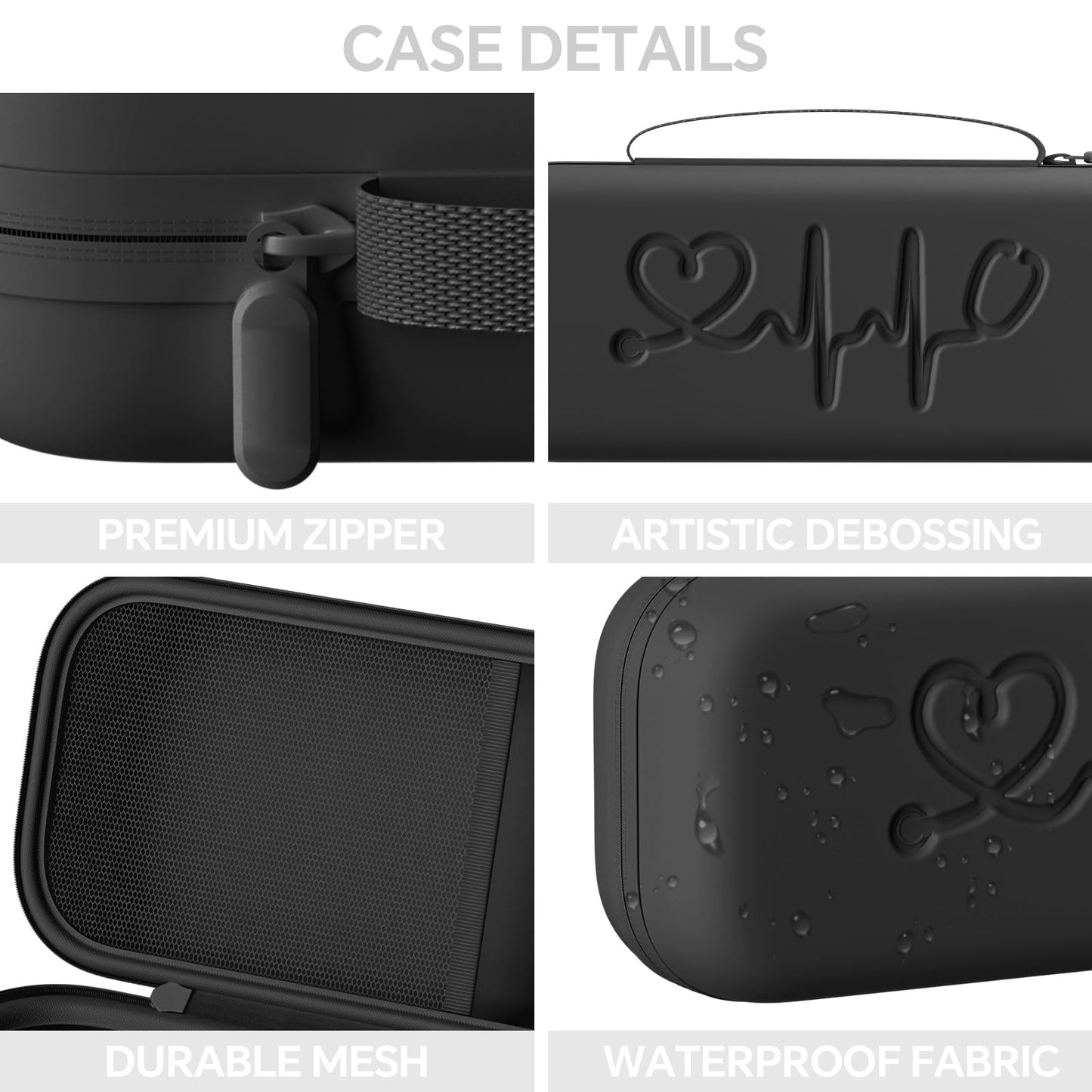 Hard Shell Stethoscope Case for 3M Littmann Classic III, Cardiology IV, MDF, EKO - Nursing School Essentials, Nursing Student Gifts, Nurse Stethoscopes Accessories for Work, Black