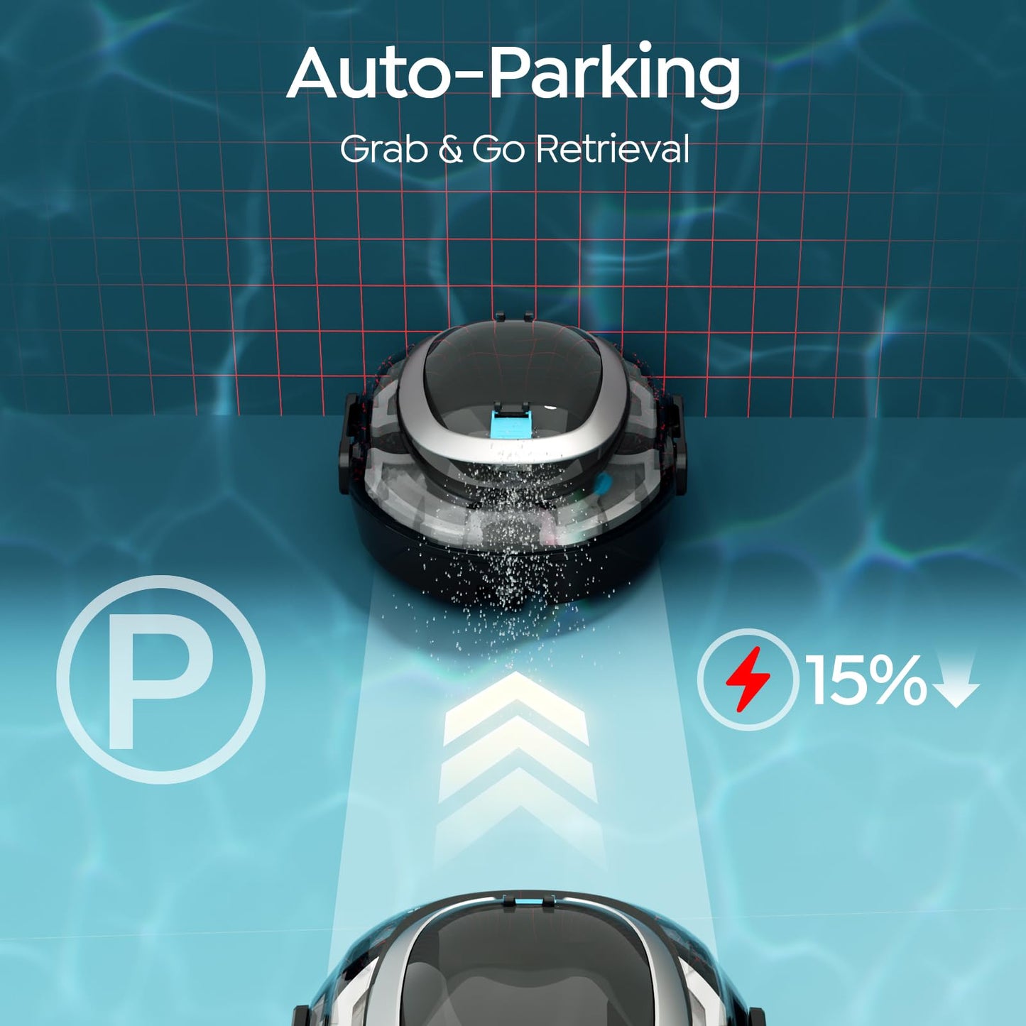 S2 Cordless Robotic Pool Cleaner for Above Ground Pools, Cordless Pool Vacuum, Dual-Layer Filtration, 90-Min Cleaning Cycle, Small-Medium Pool Coverage, Self-Parking (Transparent Black)