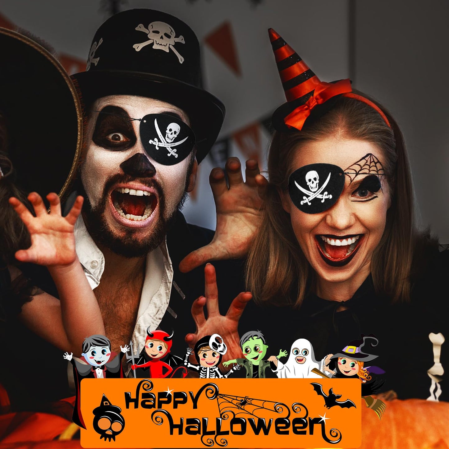 Handepo 100 Pcs Pirate Eye Patches Felt One Eye Skull Captain Patches Halloween Christmas Black Cross Knife Mask Cloth Costume for Adults Pirate Theme Party Supplies Birthday Accessories