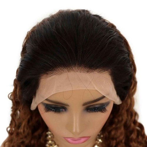 Peenoll Curly Human Hair Wig Omber T 27 Lace Frontal Closure Jerry Curly Human Hair Wig Pre Plucked Pre Cut Lace Frontal Closure Glueless Wigs Elastic Band 200% Density
