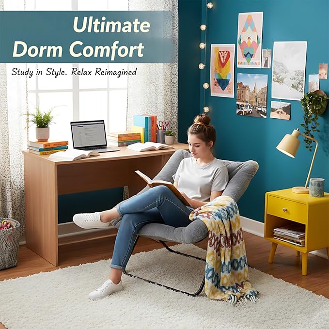 Givjoy Comfy Folded Chair, Soft Faux Fur Oversized Folding Accent Chair, Flexible Lounge Lazy Chair for Adults Kids, Metal Frame Moon Chair for Dorm Room, Bedroom, Living Room
