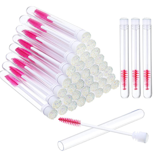 80 Pieces Disposable Mascara Brushes Tubes Set, 40 Pieces Empty Mascara Wand Tube with 40 Pieces Eyelash Brush Makeup Tool for Eyelash Extension(Colorful Sequins Style)