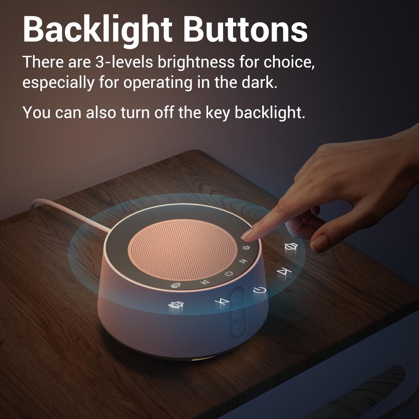 BGOVERSS White Noise Sound Machine with 20 Soothing Sounds, 10 Colors Night Light Sleep Machines Home Office Travel, 5 Timers and Memory Feature Sound Machine for Nursery Baby Kids Adults (Wood)