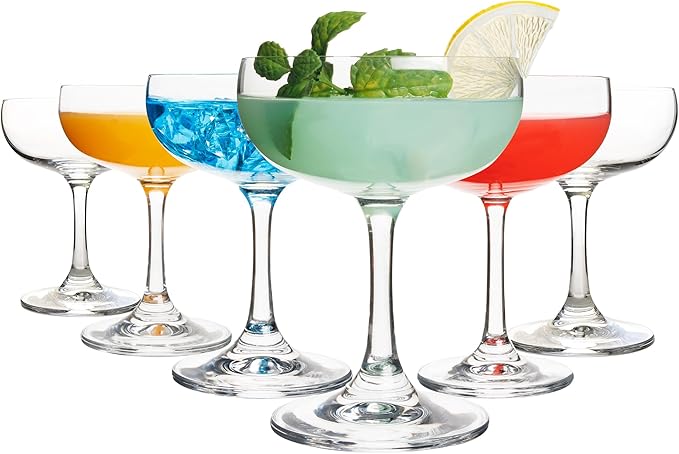 QOWOEO Small Champagne Coupe Glasses - Set of 6, 7 Oz - Clear Cut Rim Cocktail Glass with Short Stable Base, Ideal for Par...