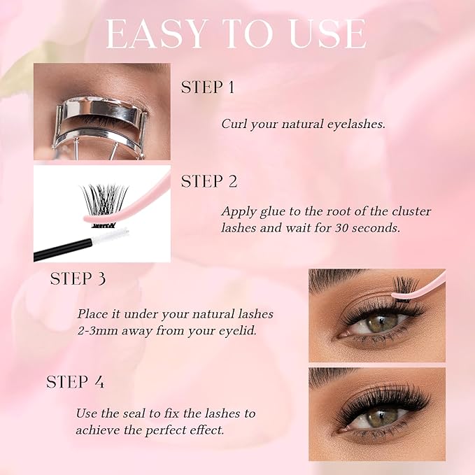 FADLASH Lash Clusters Natural Eyelash Clusters DIY D Curl Cluster Eyelash Extensions with Soft Thin Band Reusable Individual Lashes for Self Use (R07, 10-16mm)