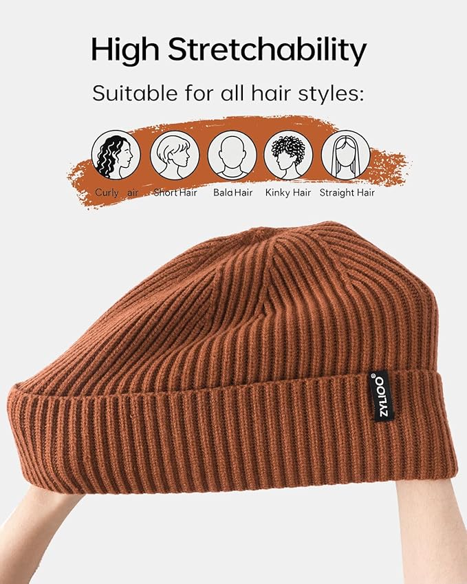 Zylioo Oversize Beanie Hats, XXL Big Size Ribbed Knit Cuffed Winter Hat for Cold Weather, Warm Skull Watch Cap