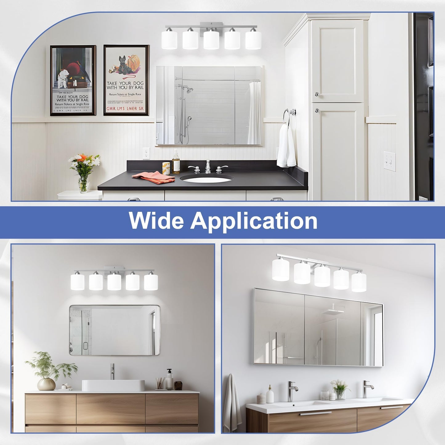 Dekang Bathroom Lighting Fixtures Over Mirror, Anti-Rust Vanity Light Fixture for Bathroom, Modern 5-Light Wall Sconce Light for Living Room, E26 Base, Milky White Glass Shades, Bulbs Not Included