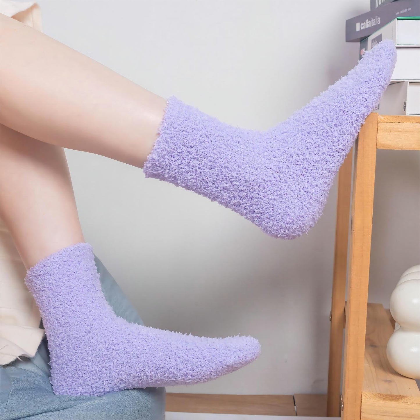 Tofox 6 Pairs Fuzzy Socks For Women Soft Home Slipper Socks Fluffy Sleeping Socks don't Shed Lint