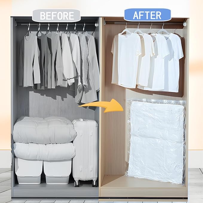 10 Large Vacuum Storage Bags, Vacuum Seal Bags for Clothing, Pillows, Comforters, Blankets, Space Saver Bags with Electric Pump