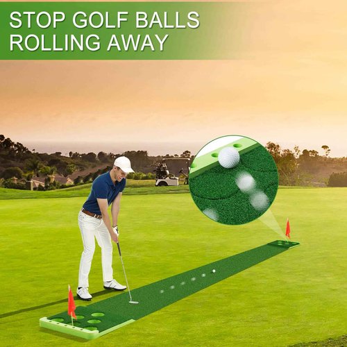 Sagsewful Golf Putting Game Set with Front Border for Indoor & Outdoor,Golf Putting Green Mat Include 4 Balls,1 Portable Bag,2 Flags&Cups,Practice Training Aid for Backyard,Party,Office