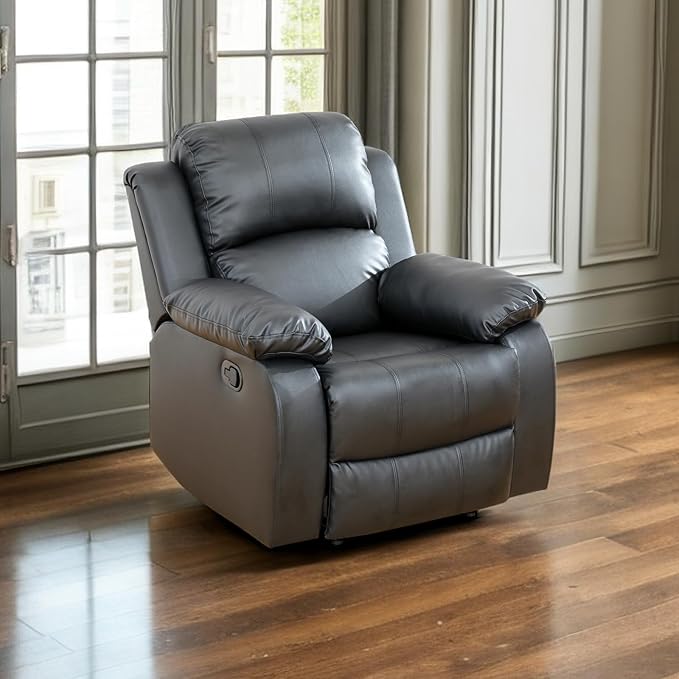 A Ainehome Living Room Furniture Set Leather Recliner Sofa Set Loveseat Chair Furniture Sofa Set for Living Room/Small Space/Rv/House/Office/Theater Seating (A-Black Leather, Chair)