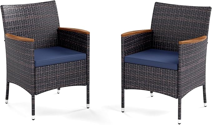 MFSTUDIO Patio Outdoor Wicker Chairs, Woven Rattan Patio Dining Chairs Set of 2, Oversized 2 Outdoor Dining Chairs with Cushions Armrests for Outside Table