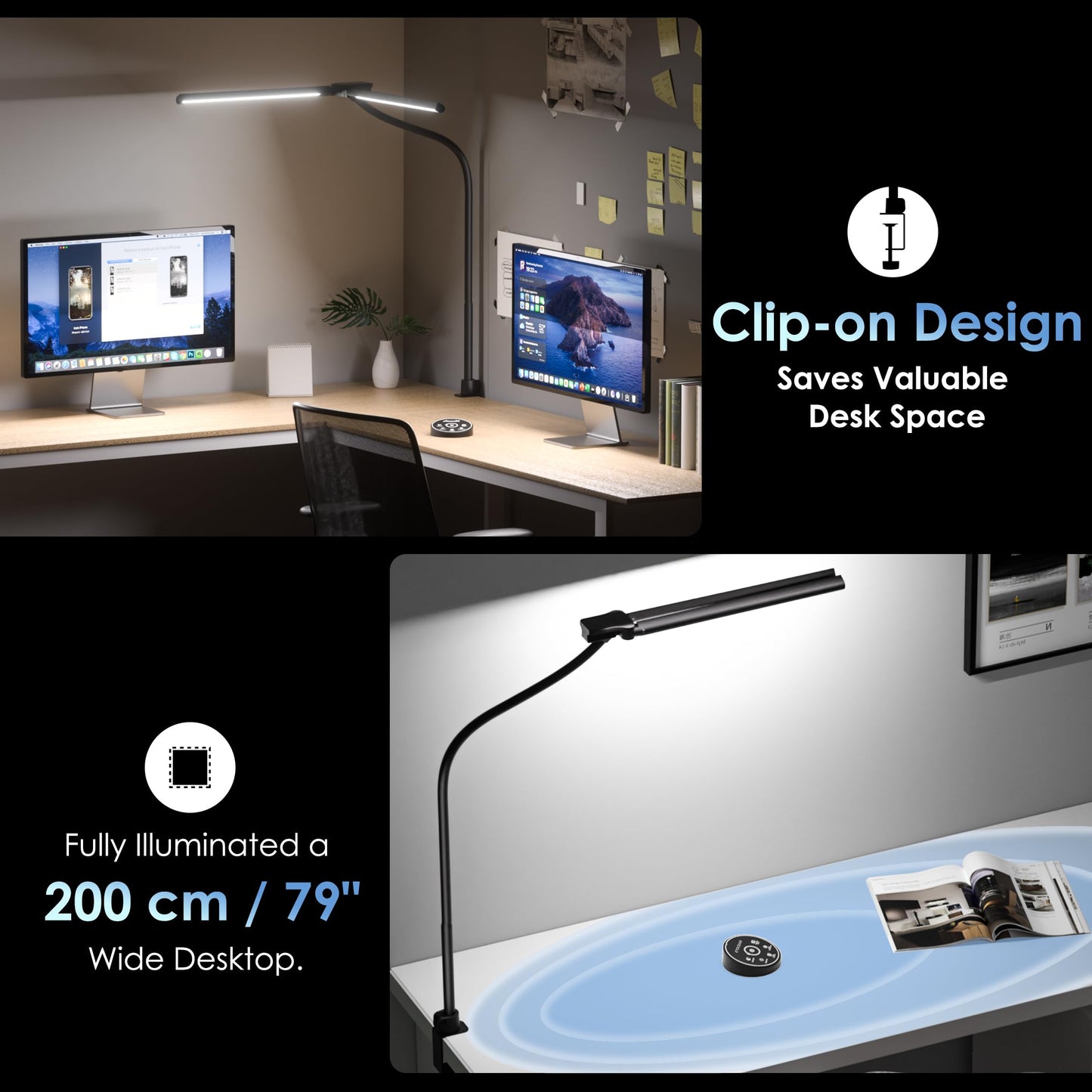 EYOCEAN Desk Lamp with Clamp, 31.5" LED Desk Lamp for Home Office, 24W Gesture Sensing Control Desk Light, Dimmable & Color Temperature, Eye-Caring Office Lamp, Brightest Architect Lamp for Screen