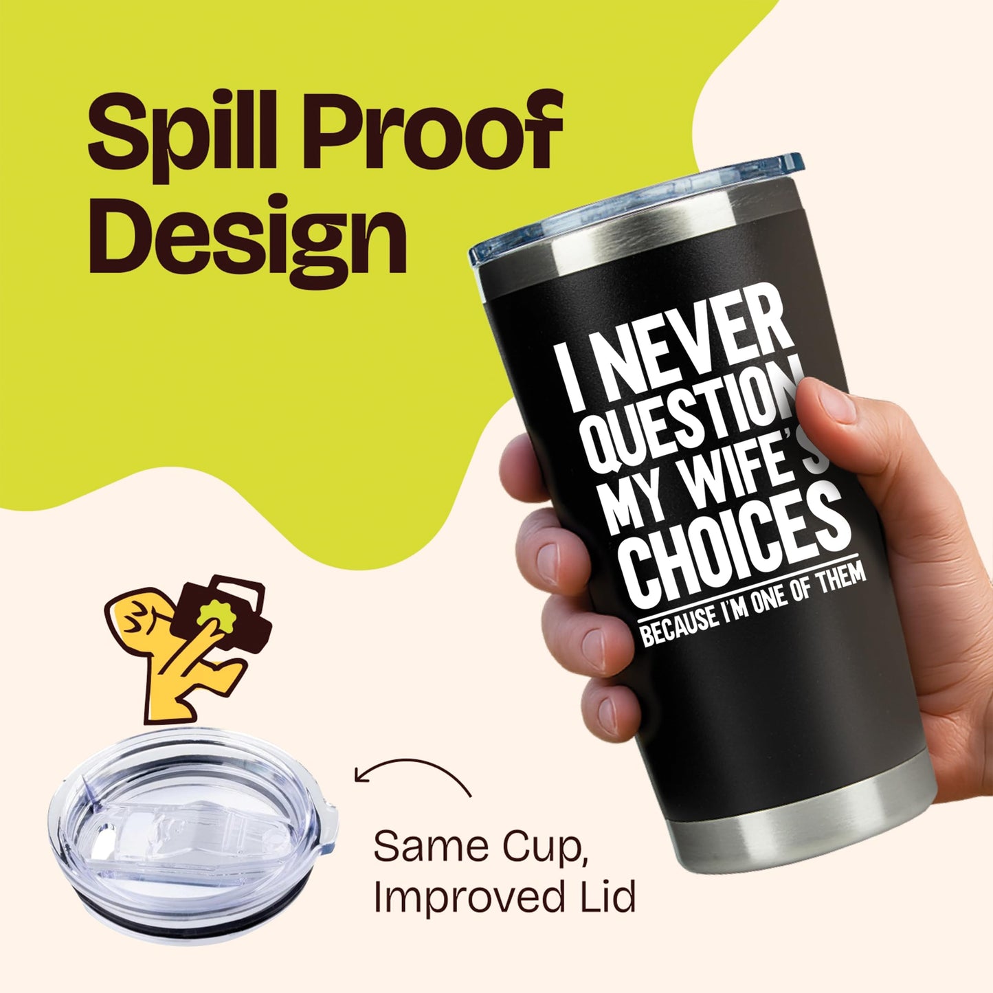 KLUBI Husband Gifts for Fathers Day Coffee Mugs from Wife - I Never Question My Wife's Choices Because 20oz Dad Coffee Mug Best Husband Ever Gifts Mens Anniversary Birthday Gift from Spouse Hubby Cup