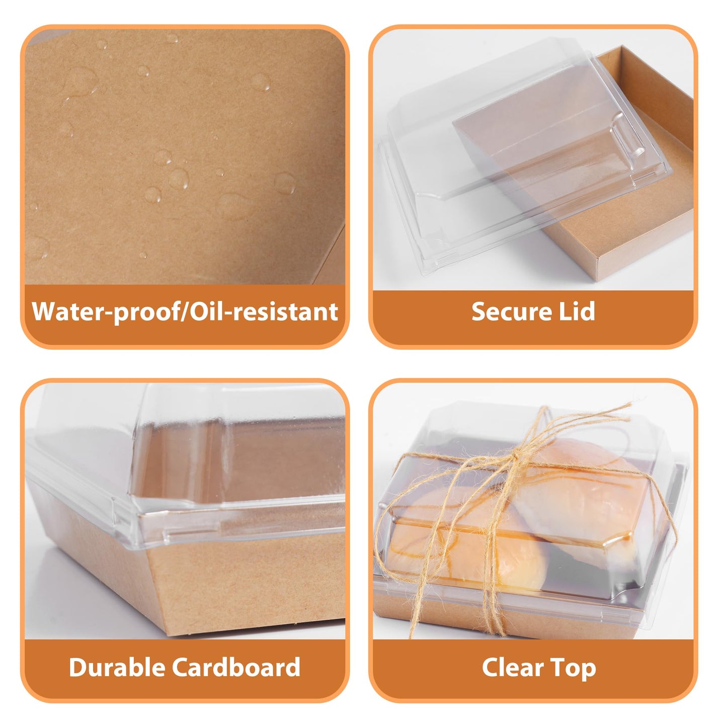 YaCCHLuu Charcuterie Boxes with Clear Lids (50 Pack),Mini Charcuterie Containers,To Go Paper Small Charcuterie Boxe,Disposable Food Box Container - Pastry,Cookie,Sandwich, Cake,Dessert,Snack