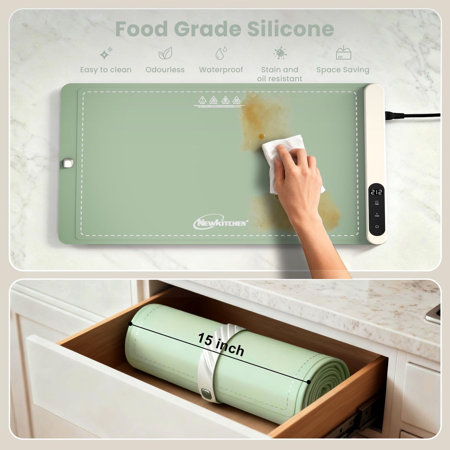 Warming Mat for Food, 24"x15" Food Warming Mat 6 Temperature & Timer Settings Upgrade Graphene Fast Full Surface Heating-Versatile Food Warmer for Gatherings, Parties, Everyday Use-Slate Gray Green