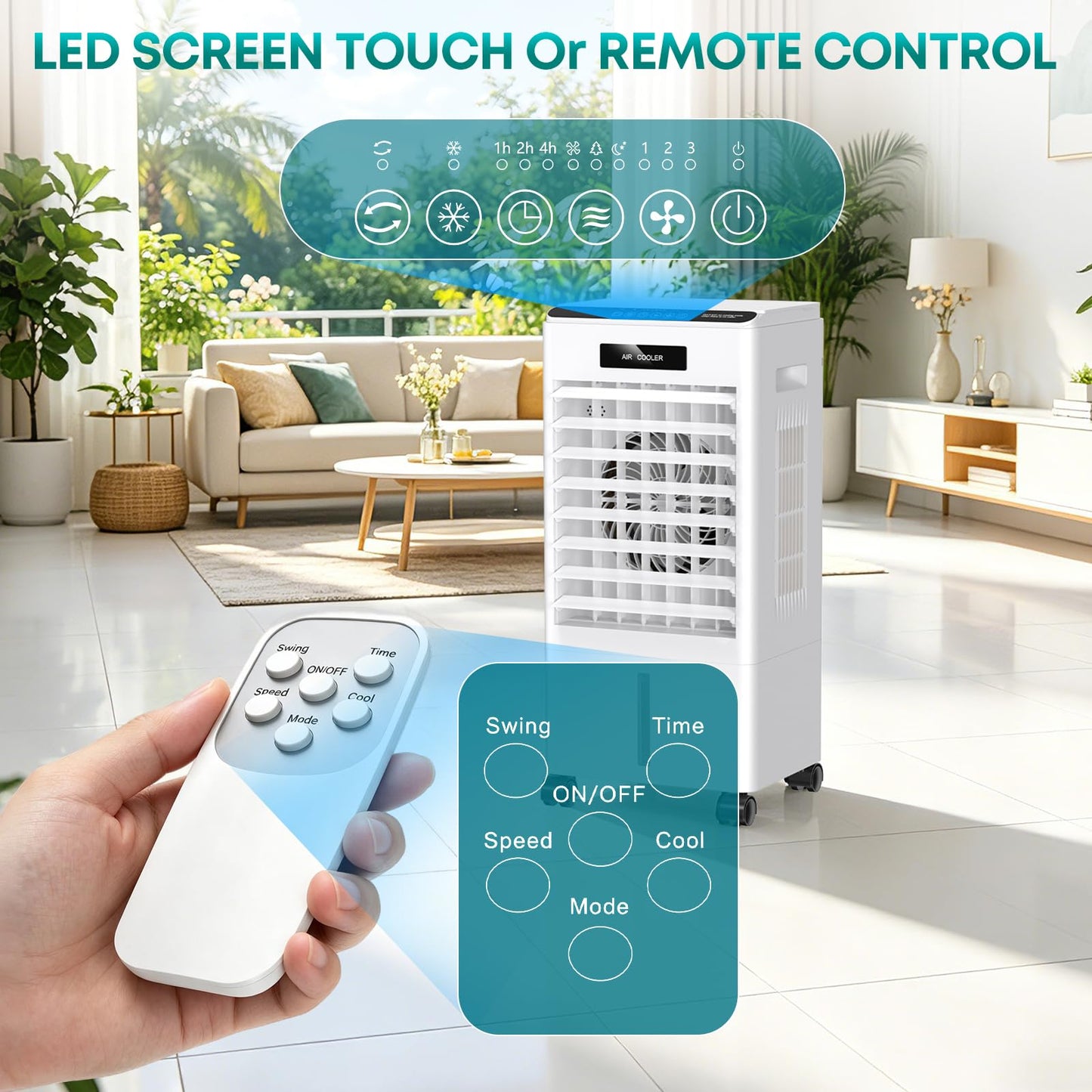 Portable Air Conditioners, Windowless Portable AC with 3 Speeds, 3 Modes, 8L Evaporative Air Cooler w/7H Timer, 90°Oscillation, Remote Control Air Conditioners for Bedroom, Small Room, Home (White)