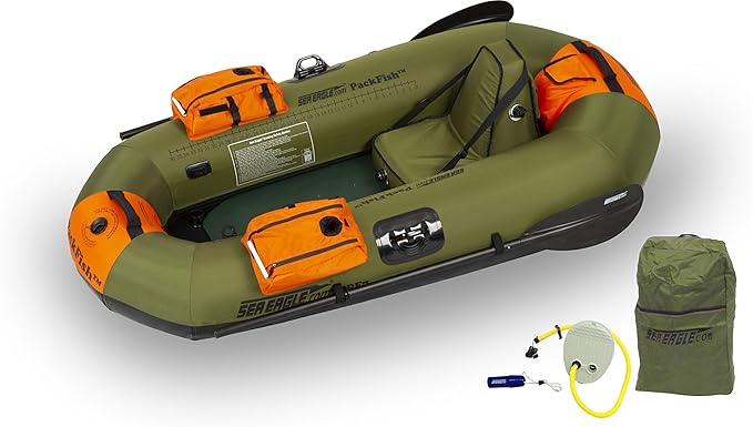 Sea Eagle PF7 PackFish7 Inflatable 7' Fishing Boat-Lightweight-Portable-Dry Enclosed Hull-Durable-One Person Fishing Boat ...