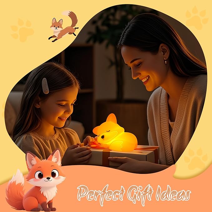 YuanDian Fox Night Light, Squishy Fox Silicone Lamp Novelty Gifts, Rechargeable Dimmable Timer Bedside Touch Nightlight for Breastfeeding Toddler Baby Kids