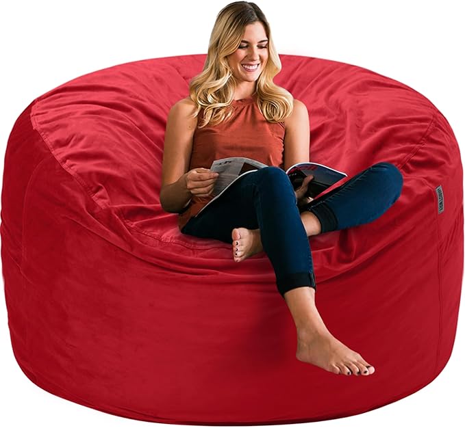 HABUTWAY Bean Bag Chair 3Ft Luxurious Velvet Ultra Soft Fur with High Rebound Memory Foam Bean Bag Chairs for Adults Plush Lazy Sofa with Fluffy Removable Sponge 3' (Red)