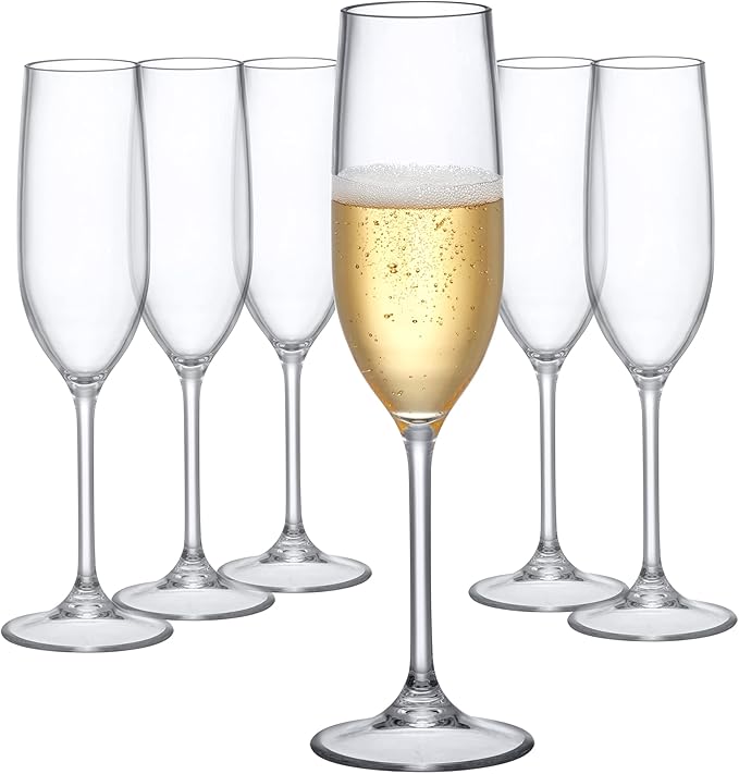 Amazing Abby - Crystal - 8-Ounce Unbreakable Tritan Champagne Flutes (Set of 6), Plastic Wine Glasses, Reusable, BPA-Free,...