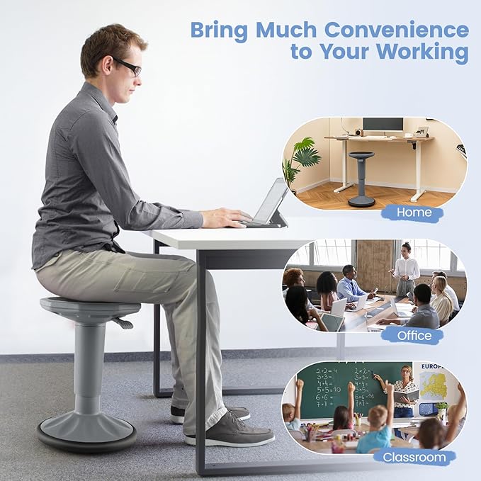 Giantex Wobble Stools for Classroom Seating - Wiggle Stool with Adjustable Height, 24" Active Learning Stool, Sitting Balance Chair for School, Office Stand Up, Flexible Seating Wobble Chair, Grey