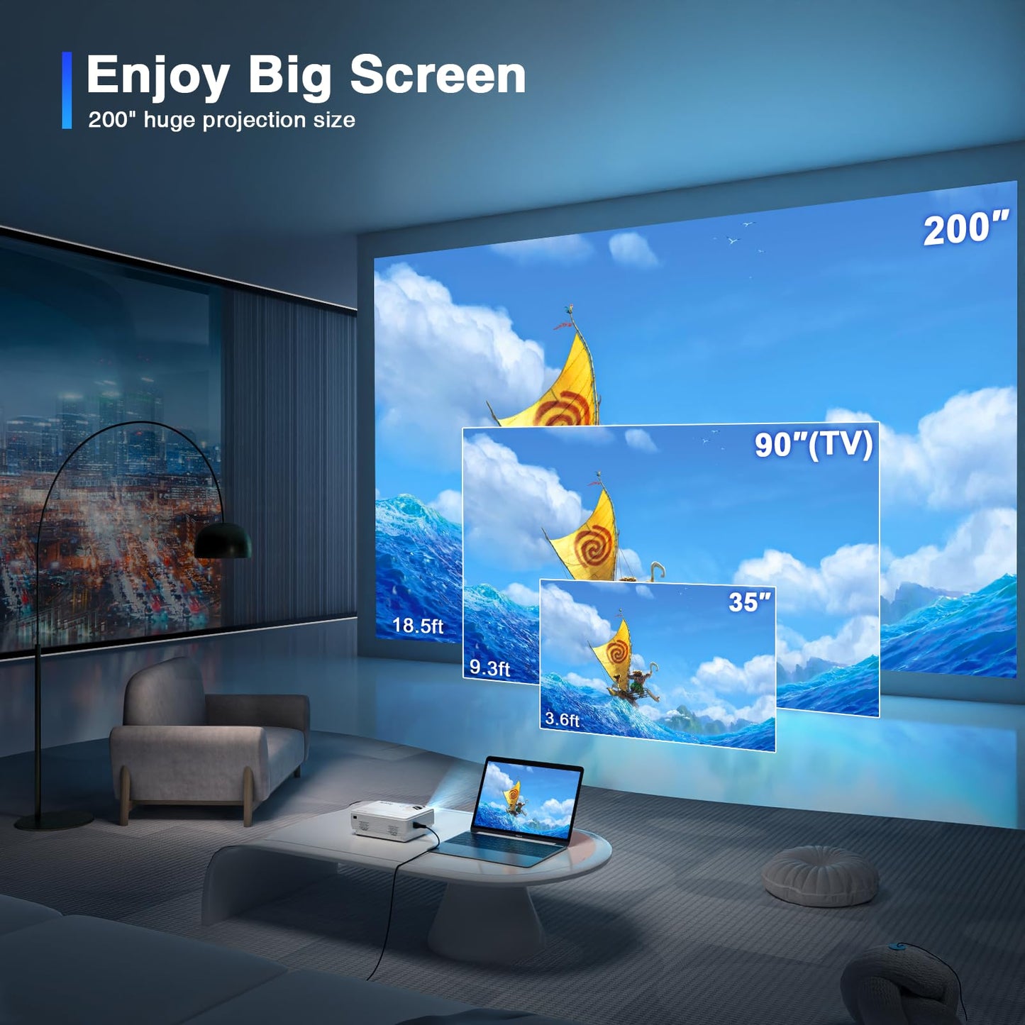 AuKing Projector,2025 Upgraded Mini Projector with Wifi and Bluetooth, Full HD 1080P Home Theater Video Projector Compatible with HDMI/USB/AV/Smartphone/TV Box/Laptop