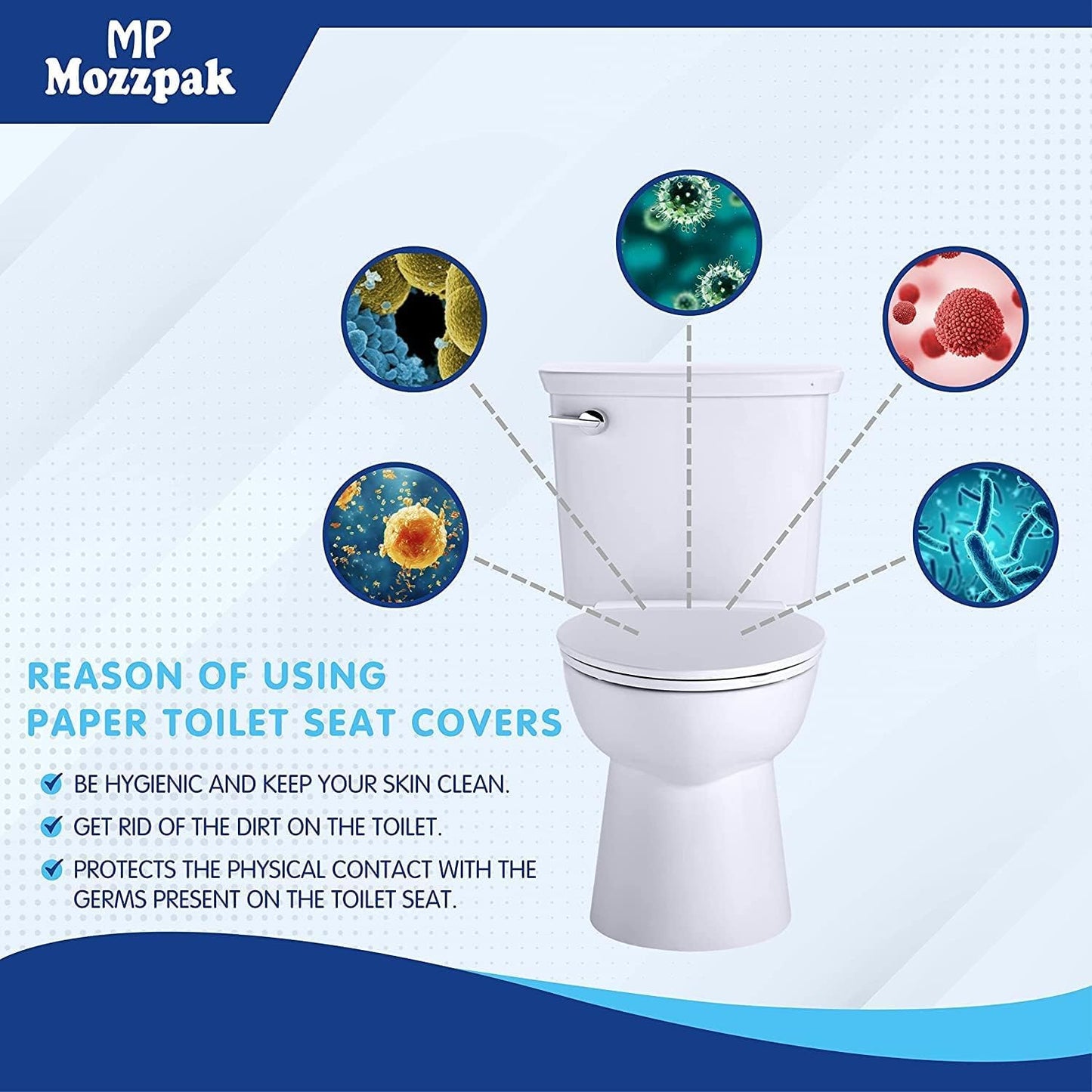 MP MOZZPAK Toilet Seat Covers Disposable (60 Pack) - XL Flushable Disposable Toilet Seat Cover for Kids Potty Training, Adults - 100% Biodegradable - Travel Essential Accessories for Airplane, Camping