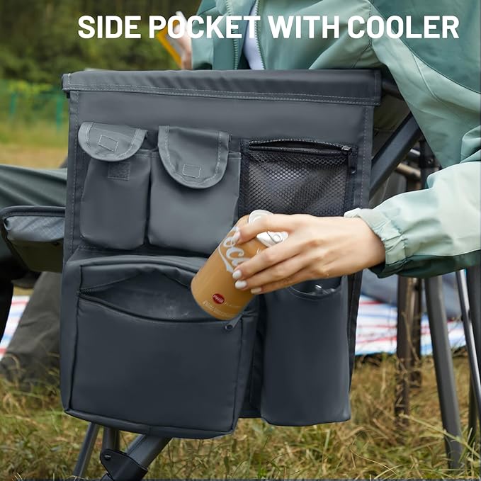 TIMBER RIDGE Oversized Folding Camping Chair High Back Heavy Duty for Adults Support up to 500lbs with Cup Holder, Side Pocket Cooler Bag 2 Pack