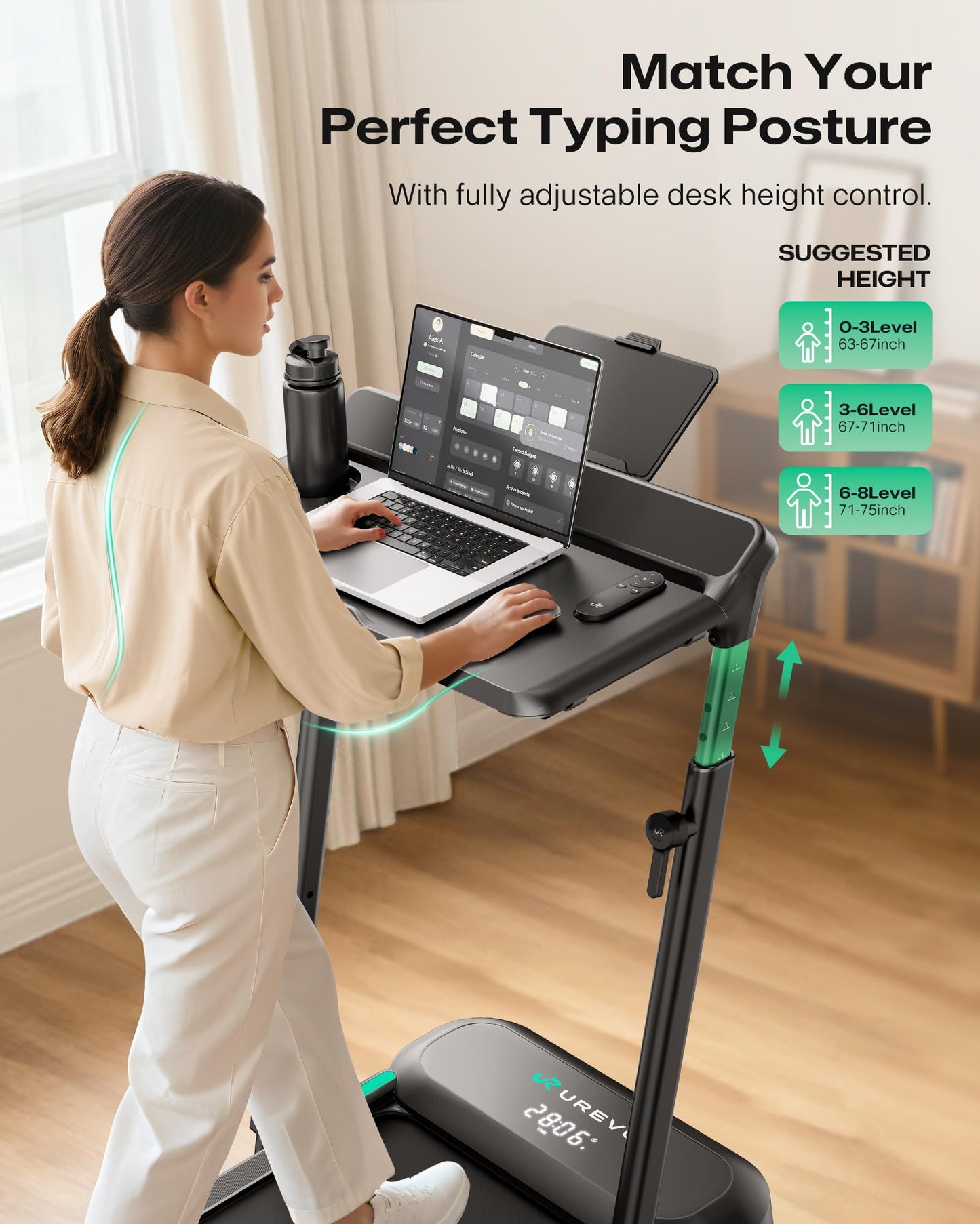 UREVO Foldimix 5L Treadmill with Multifunctional Desk, 9% Auto Incline Walking Pad for Home Office, Quiet 3.0HP Dual, 14-Point Shock Absorption, Folding Running Machine for Laptop/Work