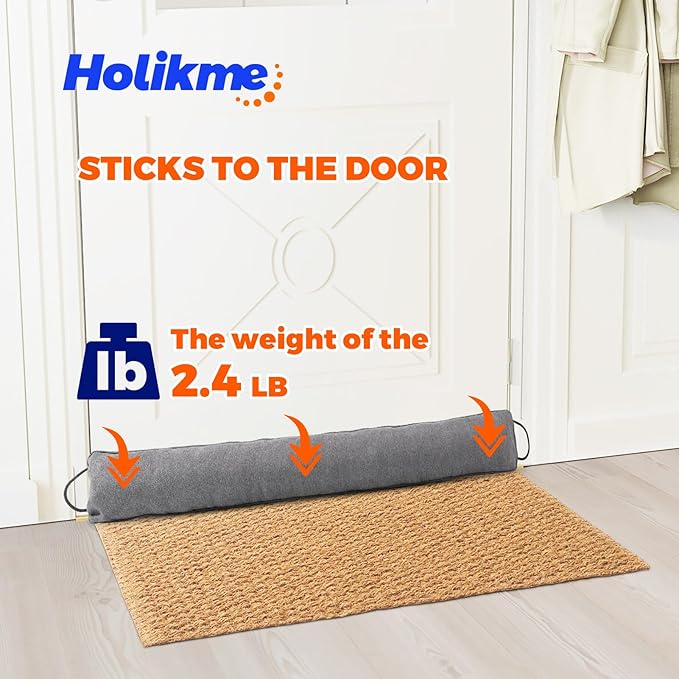 Holikme Weighted Door Draft Stopper, Heavy Duty Under Door Draft Blocker Bottom Door Seal Noise and Air, Door Guard Saving Energy, Grey