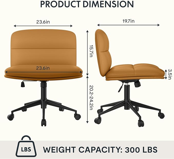 FLEXISPOT Cross Legged Office Chair Armless Desk Chairs Comfy Wide Seat Criss Cross Chair with Wheels Vanity Chair for Living Room Bedroom Study Room(Brown)