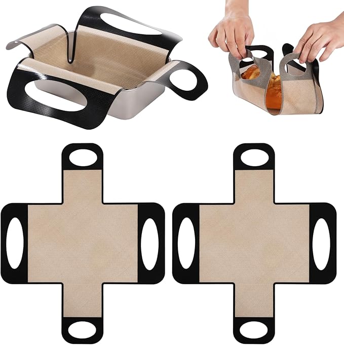 2Pcs Reusable Silicone Bread Loaf Pan Liner, Reusable Silicone Baking Slings with 4 Handles, Non-Stick Bread Pan Lifters, Sourdough Baking Mats, Dough Transfer Tools, Fit 9x5" or 1.5-lb Loaf Pans