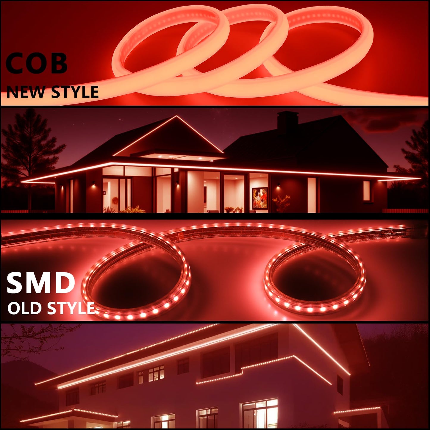 BENLUN AC 110V COB LED Strip Lights Outdoor Waterproof 65.6ft, Red Super Bright 200W LED Rope Light, IP65 Flexible Cuttable, for Bedroom Garden Commercial House Gaming Room Decor