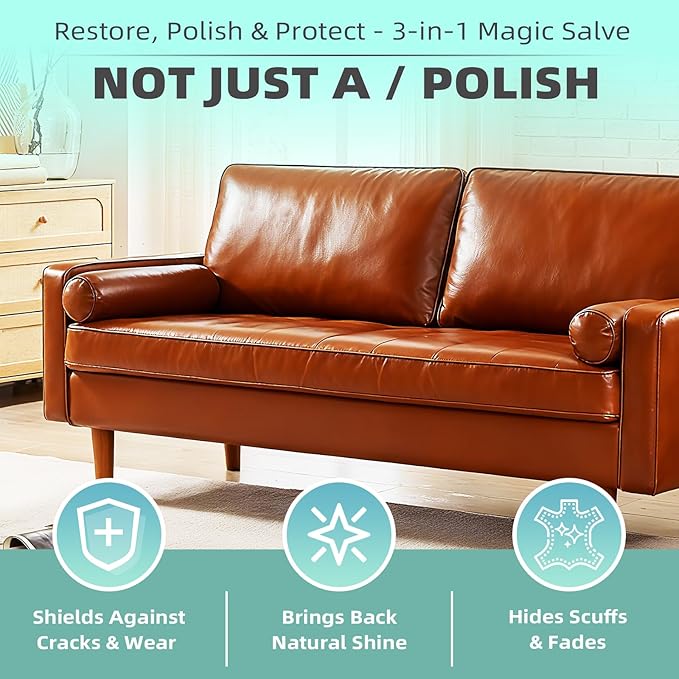 STARTSO WORLD Furniture Salve for Leather, Wood & Vinyl - Natural Polish, Conditioner & Restorer for Couches, Tables & Furniture - All-in-One Repair Salve with Applicator Brush - 8OZ