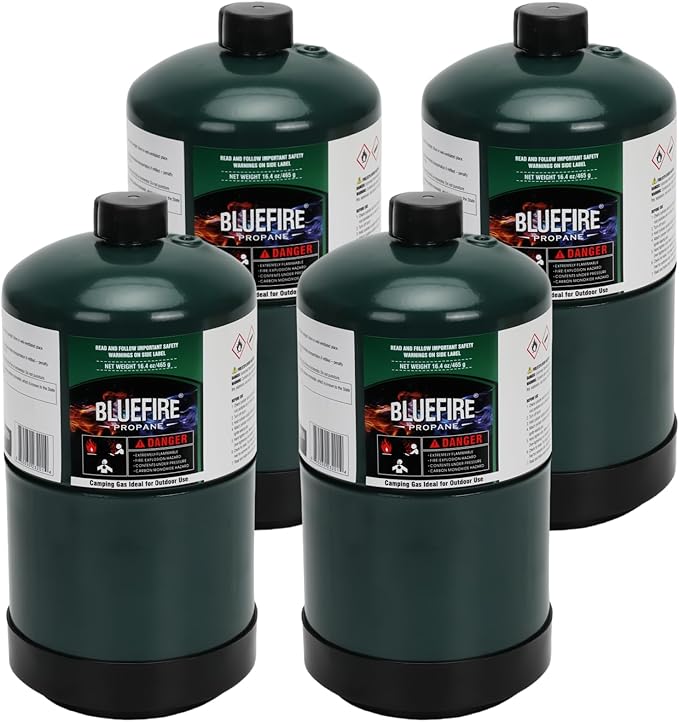 KOMAN BLUEFIRE 1lb Propane Tank Camping Propane Tank Pack of 4 Portable Canister Propane Gas Tank Small Propane Tanks for ...