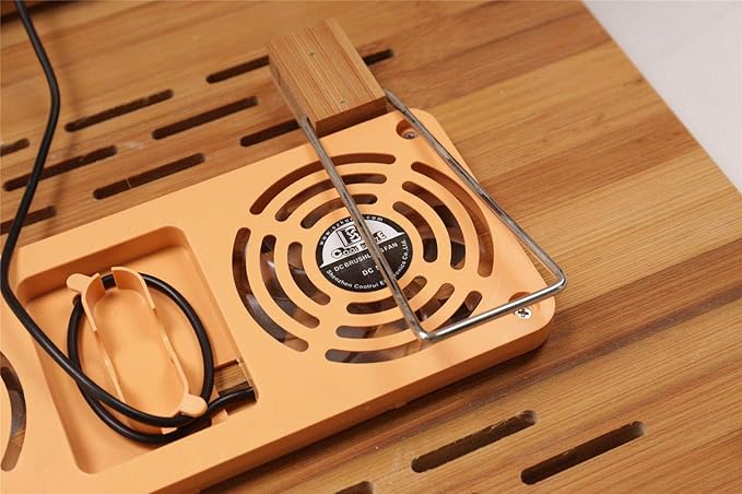 Easy Desk Bamboo Laptop Desk Laptop Table with USB Cooling Fan Adjustable Portable Breakfast Serving Bed Tray Foldable and Drawer, 22” Tilting Tray Top Surface