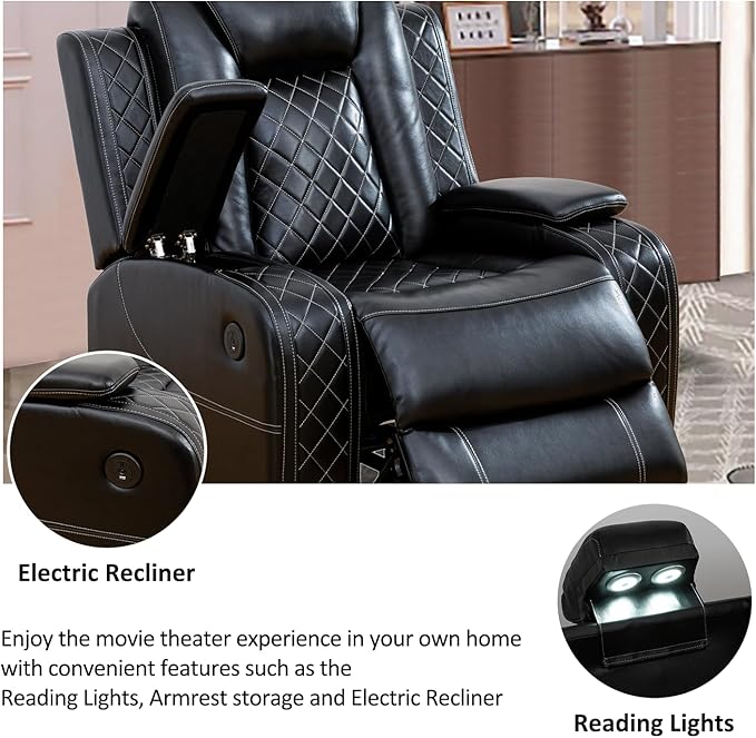A Ainehome Luxury Furniture Sets Power Recliner Sofa Set Recliner Leather Sofas Loveseat Chair for Living Room Furniture/Small Space/Rv/House/Office/Theater Seating (F-Black,Chair)