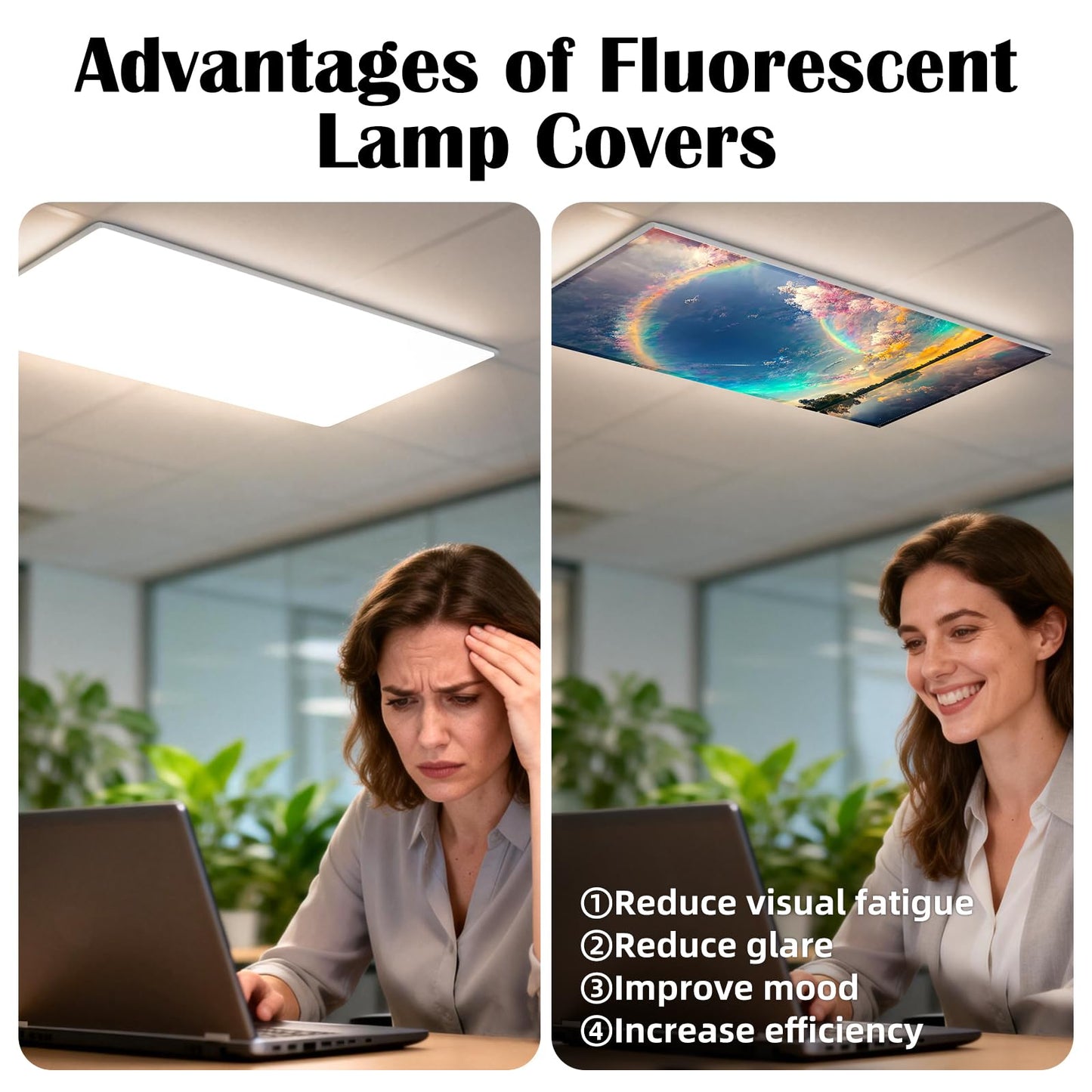ANGSYLTH 4 Pcs Fluorescent Light Covers - Classroom, Office 4 x 2 Feet Flame Retardant Magnetic Covers for Ceiling Lights Filters (Auspiciousness Clouds)